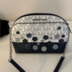 Michael Kors Navy and Gray Floral Crossbody Bag